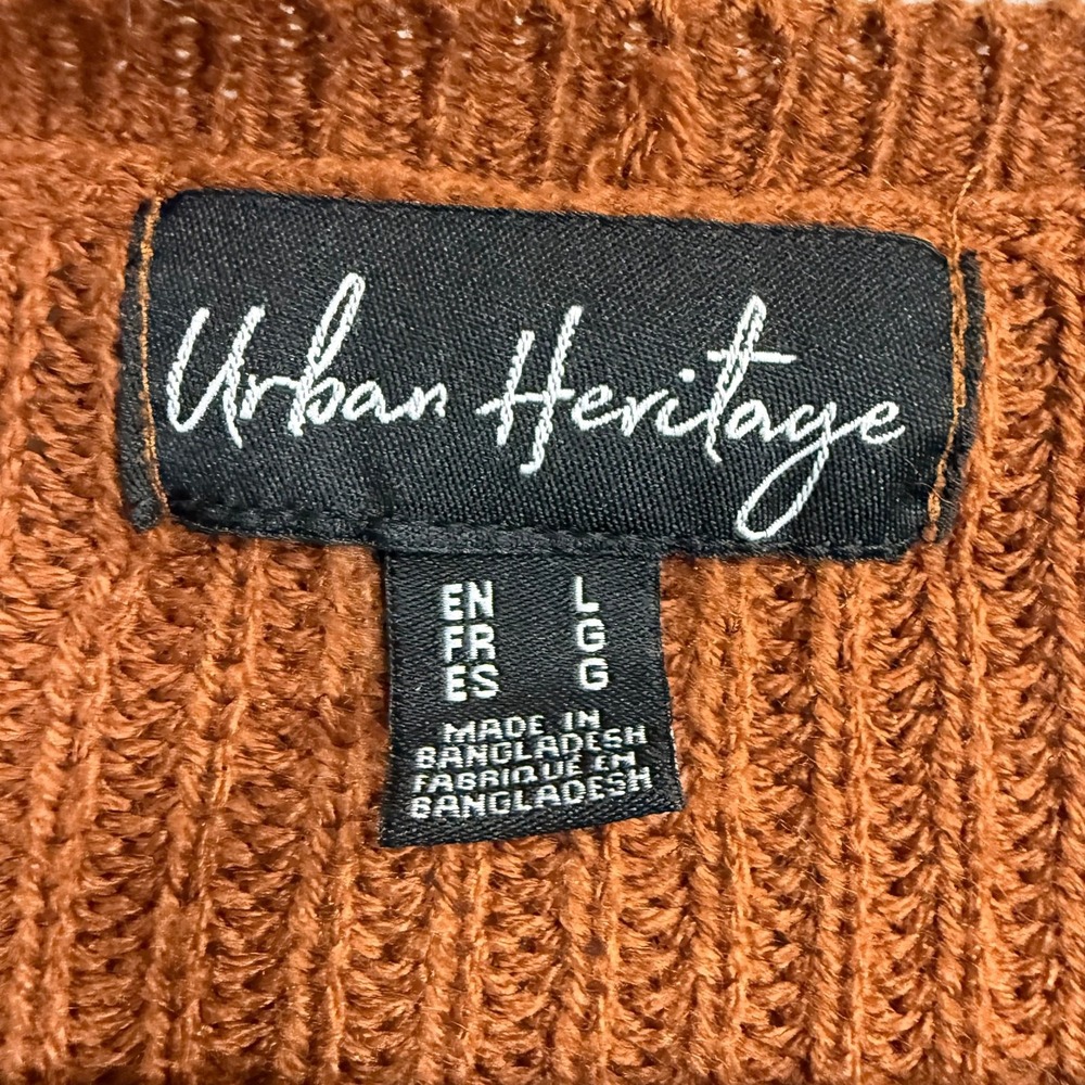 Urban Heritage L Cropped Knit Sweater Rust Brown Balloon Sleeve Cozy Oversized - Picture 11 of 12